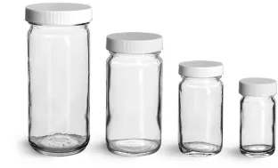 Clear Clear Glass Paragon Jars w/ Lined White Ribbed Plastic Caps