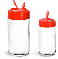 Clear Glass Jars, Clear Glass Paragon Jars w/ Red PS113 Lined Spice Caps