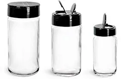 Clear Glass Paragon Jars w/ Black PS113 Lined Spice Caps