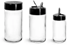 Clear Clear Glass Paragon Jars w/ Black PS113 Lined Spice Caps 