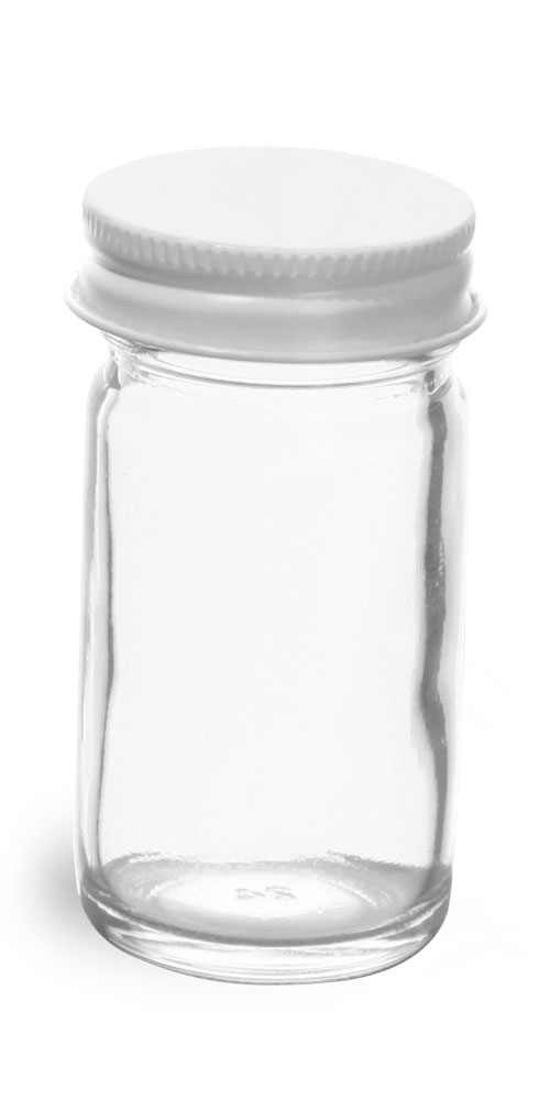 1 oz Clear Glass Paragon Jars w/ White Metal Lined Caps
