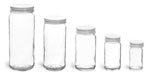 Clear Glass Paragon Jars w/ White Metal Plastisol Lined Caps