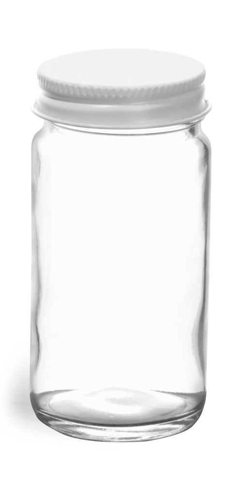 Sks Bottle And Packaging 4 Oz Clear Glass Paragon Jars W White Metal Lined Caps 6412