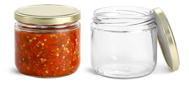 Clear Glass Jars w/ Gold Metal Plastisol Lined Lug Caps