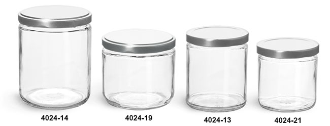 Clear Glass Jars, Clear Straight Sided Glass Jars w/ Silver Metal Lug Caps