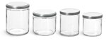Clear Glass Jars, Clear Straight Sided Glass Jars w/ Silver Metal Lug Caps 