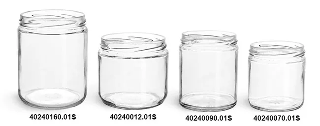 Clear Straight-Sided Glass Jars - 16 oz, Black Metal Cap S-17984M
