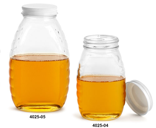 Clear Glass Jars, Clear Glass Honey Jars w/ White Metal Plastisol Lined Caps