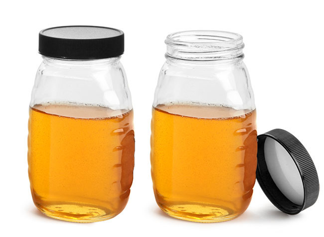 Clear Honey Bottles
w/ Black Caps