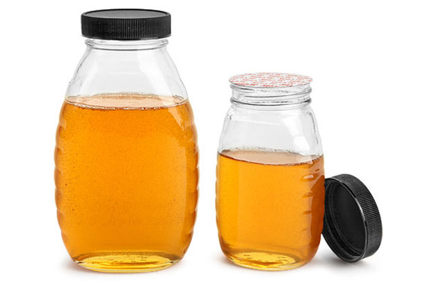 Clear Glass Honey Jars w/ Black Induction Lined Caps