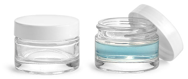 Clear Glass Thick Wall Jars w/ Smooth White Lined Caps
