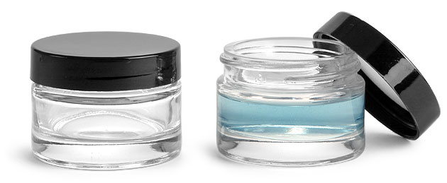 Clear Glass Thick Wall Jars w/ Smooth Black Lined Caps