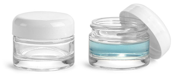 Clear Glass Thick Wall Jars w/ White Lined Dome Caps