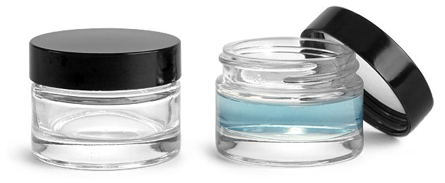 Clear Glass Thick Wall Jars w/ Black Phenolic Lined Caps