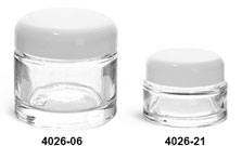 Clear Glass Jars, Clear Glass Thick Wall Cosmetic Jars w/ White Dome F-217 Lined Caps