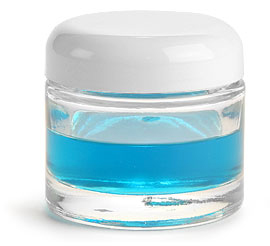 2.3 oz Clear Glass Jars, Clear Glass Thick Wall Cosmetic Jars w/ White Dome PE Lined Caps
