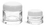 Clear Glass Cosmetic Jars w/ White Dome Lined Caps