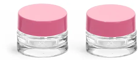 Clear Clear Glass Cosmetic Jars w/ Pink Lined Caps
