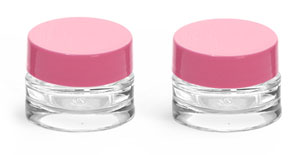 Clear Glass Jars, Clear Glass Thick Wall Cosmetic Jars w/ Pink PE Lined Caps