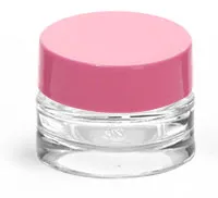 0.25 oz Clear Glass Thick Wall Cosmetic Jars w/ Pink Lined Caps