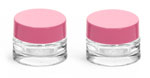 Clear Glass Cosmetic Jars w/ Pink Lined Caps