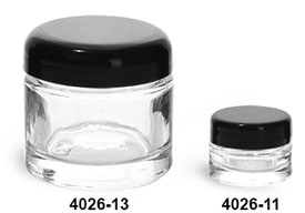 Clear Glass Jars, Clear Glass Thick Wall Cosmetic Jars w/ Black Dome PE Lined Caps