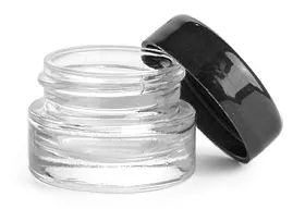 0.25 oz Clear Glass Jars, Clear Glass Thick Wall Cosmetic Jars w/ Black Dome PE Lined Caps