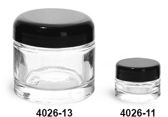 Clear Glass Jars, Clear Glass Thick Wall Cosmetic Jars w/ Black Dome PE Lined Caps