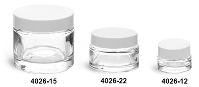 Clear Glass Jars, Clear Glass Thick Wall Cosmetic Jars w/ White PE Lined Caps