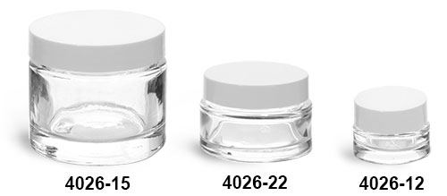 Clear Glass Jars, Clear Glass Thick Wall Cosmetic Jars w/ White PE Lined Caps