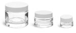 Clear Glass Cosmetic Jars w/ White Smooth Lined Caps