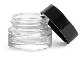 0.25 oz Clear Glass Thick Wall Cosmetic Jars w/ Black Smooth Lined Caps