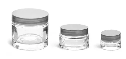 Clear Glass Jars, Clear Glass Cosmetic Jars w/ Silver PE Lined Caps