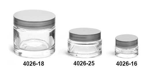 Clear Glass Jars, Clear Glass Thick Wall Cosmetic Jars w/ Silver PE Lined Caps
