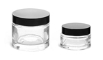 Clear Glass Cosmetic Jars w/ Black Phenolic PV Lined Caps
