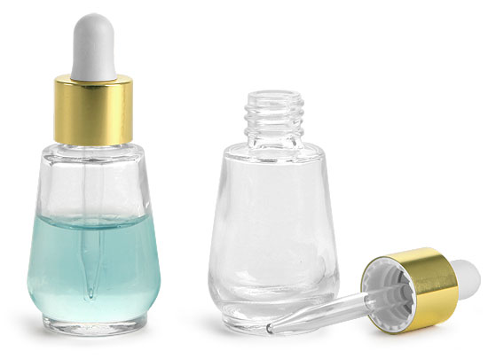  1/3 oz Clear Glass Bottles w/ Gold Droppers 