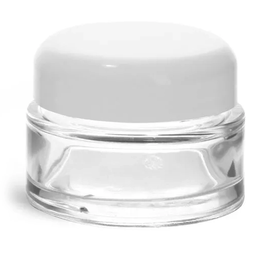 1 oz Clear Glass Jars, Clear Glass Thick Wall Cosmetic Jars w/ White Dome PE Lined Caps