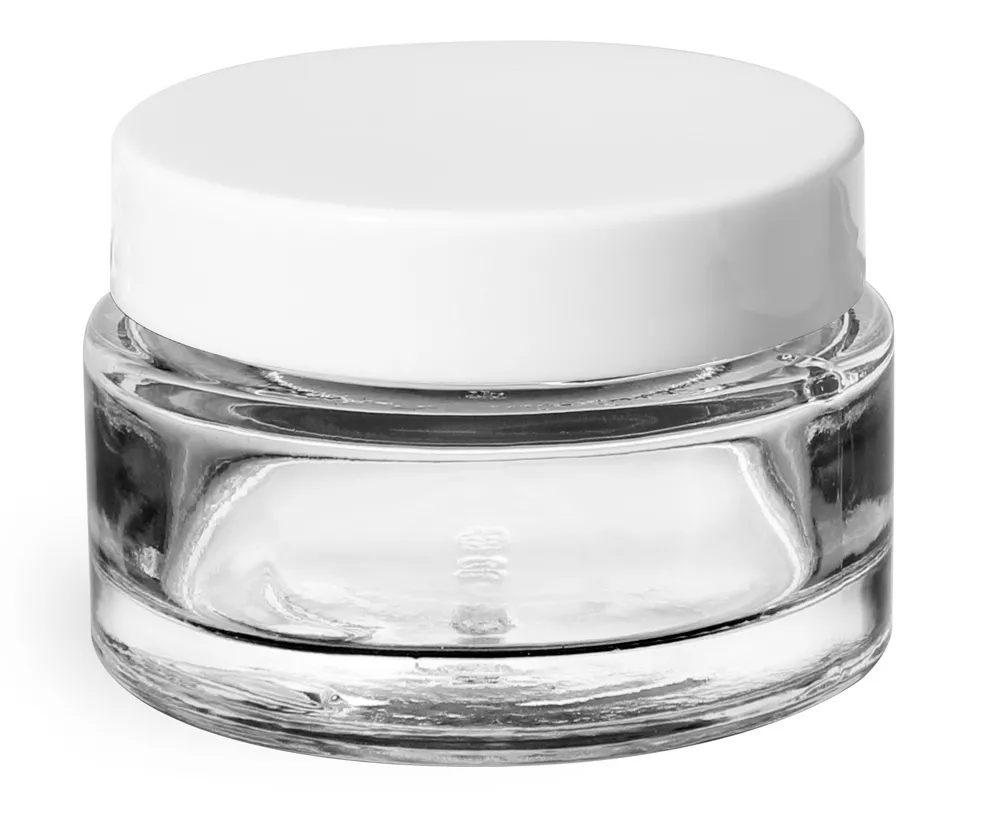1 oz Clear Glass Cosmetic Jars w/ White PE Foam Lined Caps