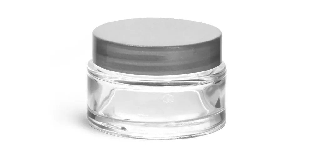 1 oz Clear Glass Cosmetic Jars with Silver PE Lined Caps