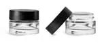 Clear Glass Thick Wall Cosmetic Jars w/ Matte Black PE-F217 Lined Caps
