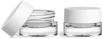 Clear 5 ml Glass Thick Wall Cosmetic Jars w/ Matte White F217 Lined Caps