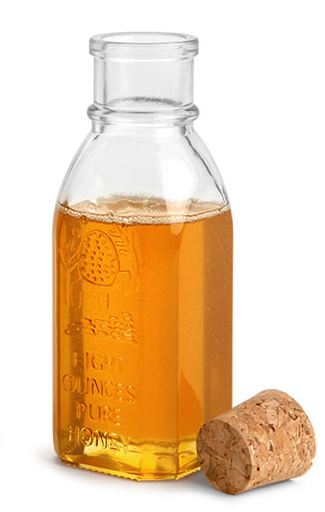 8 oz Clear Glass Muth Style Honey Bottles w/ Cork Stoppers