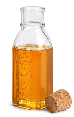 Glass Bottles, Clear Glass Muth Style Honey Bottles w/ Cork Stoppers