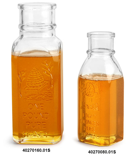 Glass Bottles, Clear Glass Muth Style Honey Bottles, (Bulk) Corks NOT Included