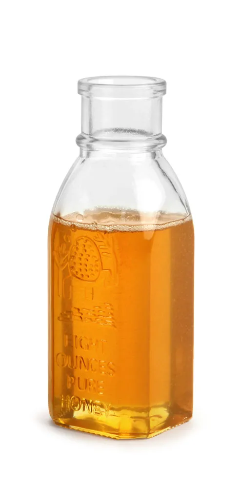 8 oz Clear Glass Muth Style Honey Bottle (Bulk), Corks NOT Included