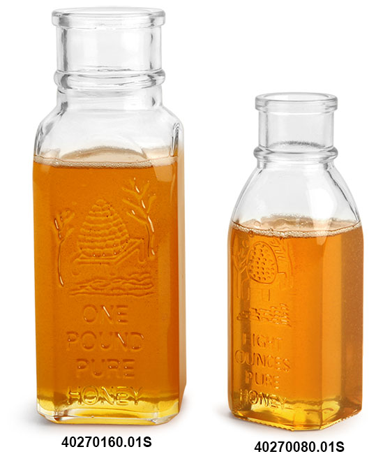 Glass Bottles, Clear Glass Muth Style Honey Bottles, (Bulk) Corks NOT Included