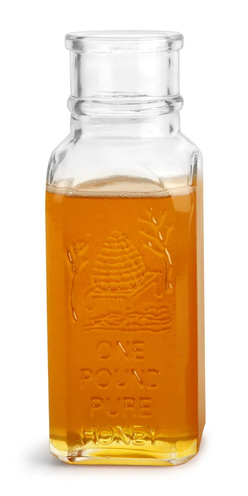 16 oz Clear Glass Muth Style Honey Bottle (Bulk), Corks NOT Included