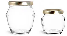 Clear Glass Jars, Clear Glass Honey Pot Jars w/ Gold Metal Plastisol Lined Lug Caps
