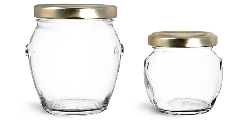 10 oz Glass Honey Pot Jars (Gold Metal Lug Cap)