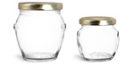 Clear Glass Honey Pot Jars w/ Gold Metal Plastisol Lined Lug Caps